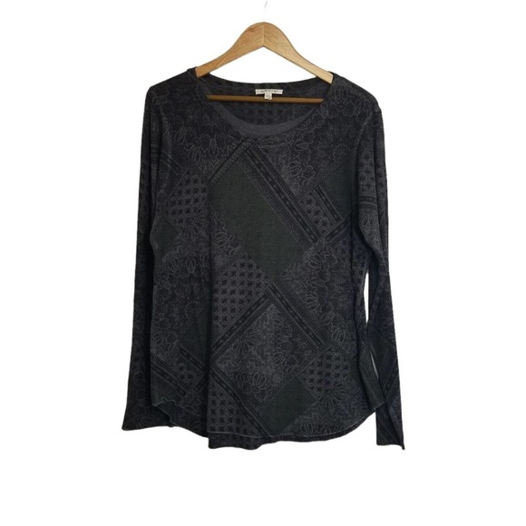 Orvis Olive Green Charcoal Gray & Black Print Light Weight Sweater Size XL - Picture 1 of 6